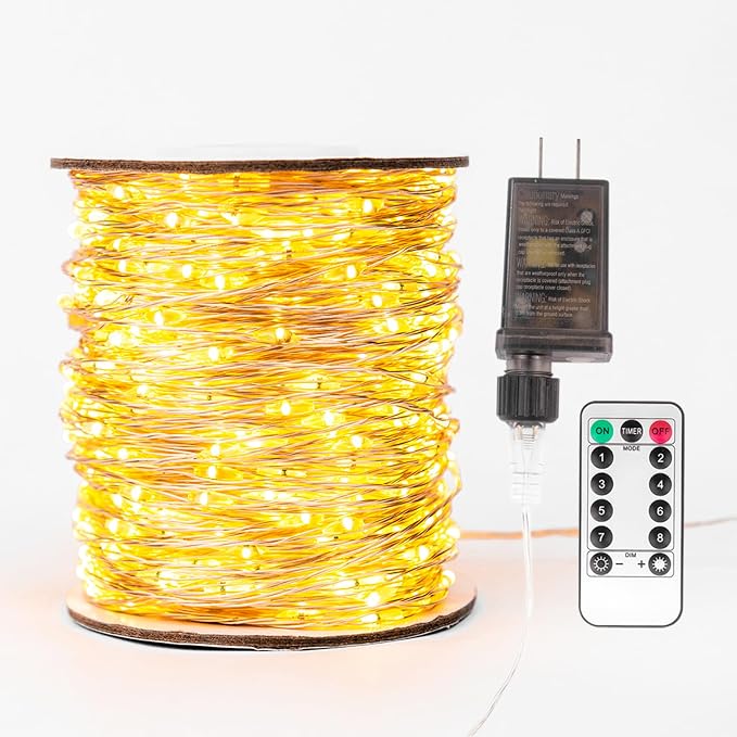 Fairy Lights Plug in,328FT 2000 LEDs Waterproof Led String Lights,8 Modes Remote Twinkle Light for Bedroom Window Weddings Christmas Holiday Decoration,Silver Wire,2 Inch Led Space,Warm White