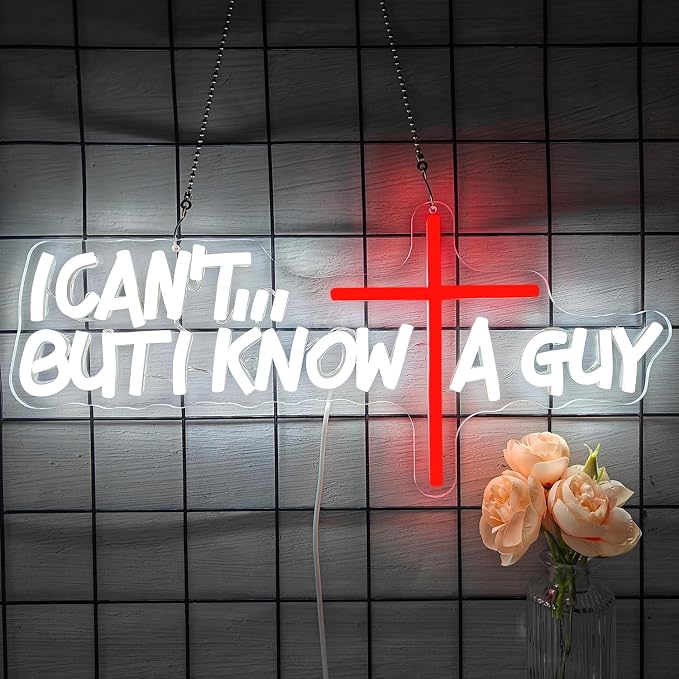 Christian Neon Sign I Cant But I Know A Guy Neon Lights Dimmable Jesus Led Sign Cross Light Up Sign Biblical Faith Prayer Gift God Neon Signs for Wall Decor