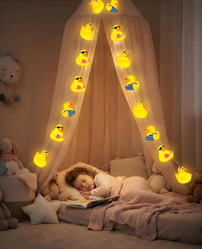 AceList 20 LED Summer Rubber Duck String Lights, Beach Squeezable and Sound-Enabled, Jeep Ducks for Kids' Bedroom, Christmas, Birthday, Beach Themed Party, Poolside and Tropical Decor
