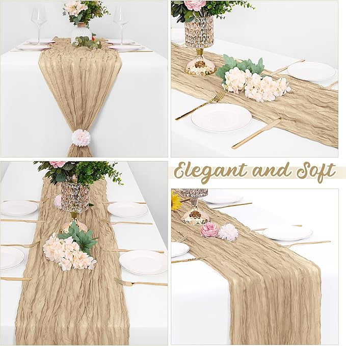 8 Pack Beige Cheesecloth Table Runners 20x120 Inch Gauze Table Runner Cheese Cloth 10FT Beige Table Runner Rustic Sheer Runner for Wedding Birthday Party Baby Shower Table Decor