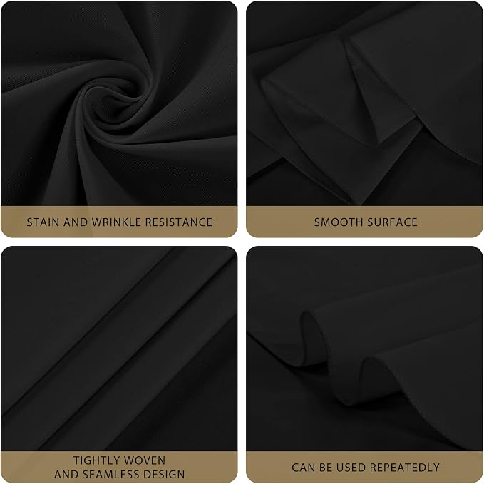 Pesonlook 10 Pack 90 Inch Black Round Table Cloths, Premium Polyester Round Tablecloth Stain and Wrinkle Resistant Washable TableCover for Wedding, Party, Dining,Banquet,Buffet Table