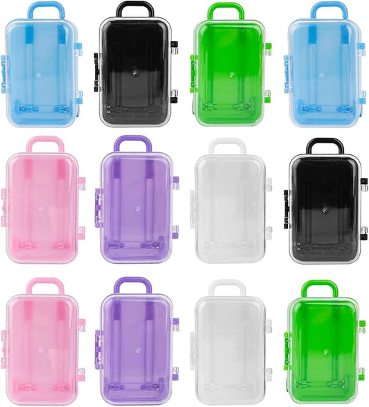 AUEAR, 12 Packs Mini Suitcase Boxes Plastic Candy Box Small Reception Gift Case for Wedding Party Decoration (6 Colors)