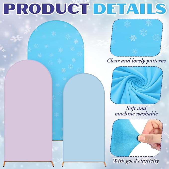 Foilswirl 34 Pcs Winter Party Wonderland Decorations 4ft 5ft 6ft Snowflake Arch Backdrop Covers Wonderland Spandex Arch Backdrop Blue Purple Balloon for Winter Birthday Princess Themed Party Decor