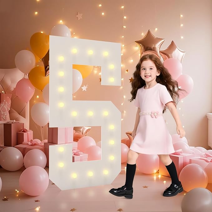 4FT Light Up Numbers, Marquee Numbers 4 Feet Tall Giant Number 5 Mosaic Big Number Sign for 5th 15th 50th Birthday Party Backdrop Anniversary Decorations, Pre-Cut Large Frame