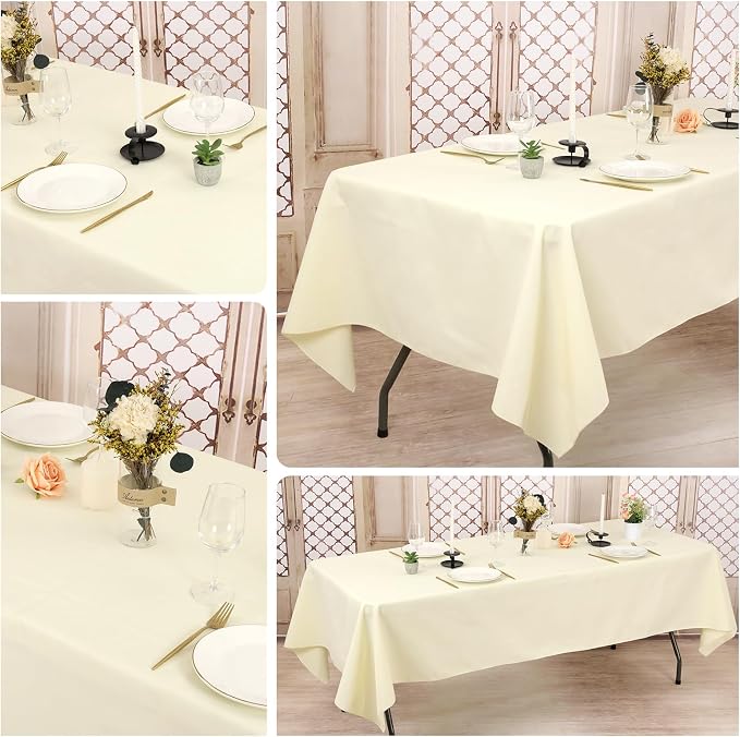 10 Pack 60 x 126 Inch Rectangle Tablecloth, Beige Tablecloth for 8 Feet Rectangle Tables, Stain and Wrinkle Resistant Washable Fabric Table Cloth for Wedding Dining Table Buffet Parties Camping