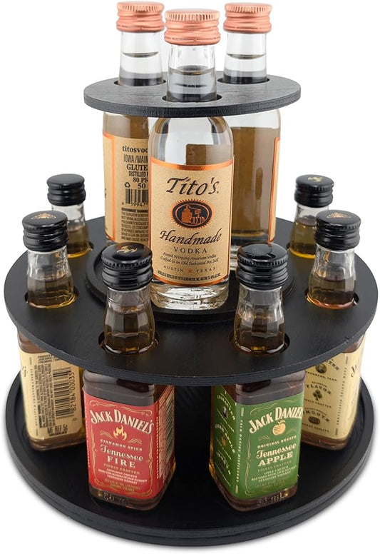 Party Display for Mini Liquor Bottles | 21st Birthday holiday celebration decoration centerpiece (Two Tier, Black)
