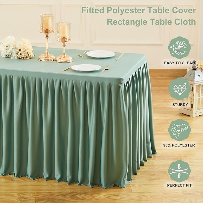 Wish Care 2 Pack Sage Green Rectangle Table Clothes for 8 Foot Tables, Polyester Fitted Tablecloths 8ft Stretch Table Cover for Wedding, Birthday, Parties, Trade Show, Craft Show