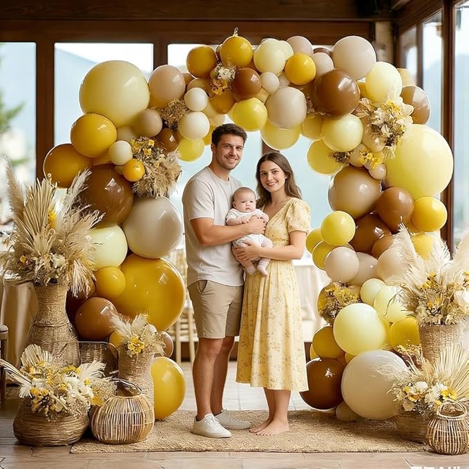 Balloon Garland Arch Kit Pastel Yellow Blush White Sand Brown Balloons Double Stuffed Mustard Yellow Bee Balloons for Neutral Baby Shower Wedding Birthday Gender Reveal Party Decorations
