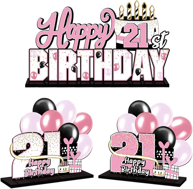 LINGTEER Happy 21st Birthday Pink Acrylic Table Topper Centerpieces Set - Cheers to 21 Years Old Birthday 21st Bday Party Gift Decorations.