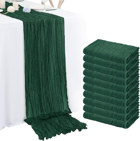 10 Pack Emerald Green Cheesecloth Table Runner 10FT Boho Romantic Gauze Table Runner 20 x 120 Inch Rustic Sheer Runner for Wedding Party Bridal Shower Thanksgiving Christmas Decoration