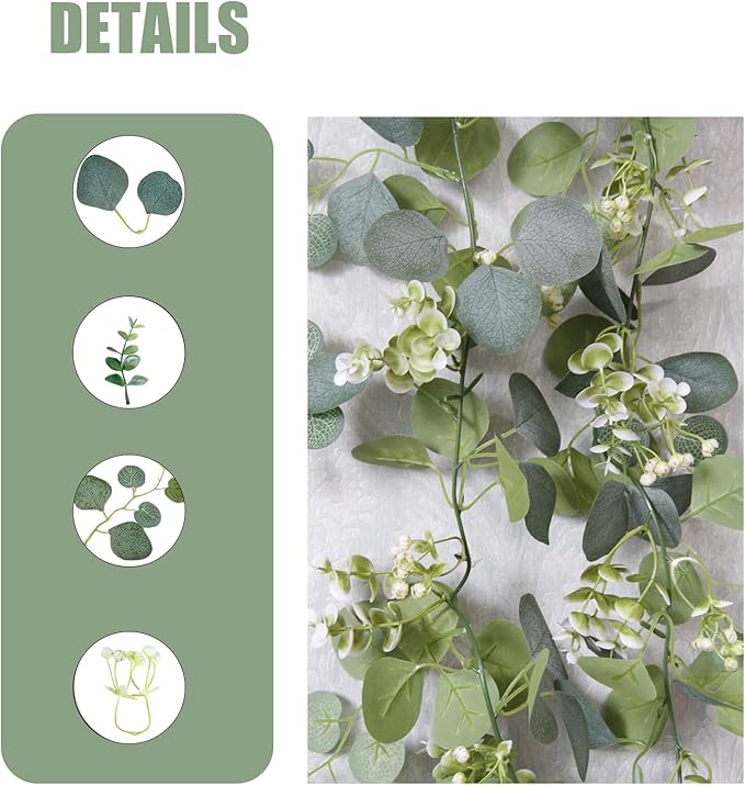 6FT Artificial Eucalyptus Garland Greenery - 4 Pack Realistic Faux Eucalyptus Vines for Wedding Arch, Backdrop, Mantle Decor, Table Runner, and Home Decoration, (4 Packs)