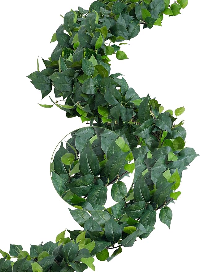 ucky 4Pack Total 24FT Green Fake Vines Ivy Leaves Vines for Bedroom Greenery Garland Fake Leaves Leaf Wall Decor Faux Hanging Vines Plants Outdoor Garland
