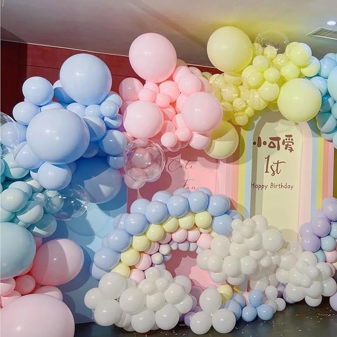 412pcs Pastel Balloon Garland Arch Kit 18 12 10 5 Inch Different Sizes Macaron Assorted Colors Balloon Latex Colorful Balloons for Baby Shower Girls Birthday Wedding Easter Rainbow Party Decoration