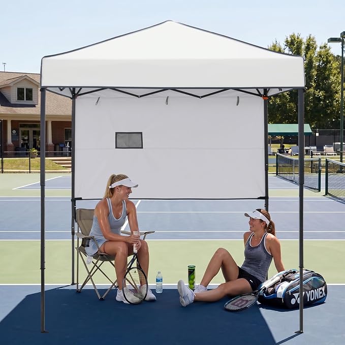 EAGLE PEAK 6x4 Instant Pop Up Canopy Tent with 1 Half Wall Panel, Straight Leg Sun Shelter, Portable Canopy with Carry Bag for Camping, Beach & Sports, White