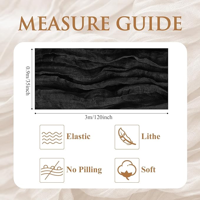 4PCS Table Runner Cheesecloth 10FT Black Boho Gauze Cheese Cloth Rustic Sheer Table Runners for Wedding Birthday Bridal Baby Shower Party Decoration
