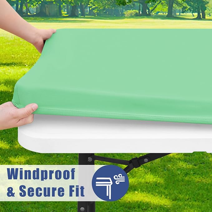 Moosfor Spandex 4 Foot Rectangle Table Cloth 6 Pack, Elastic Fitted Tablecloths for Picnic, Stretch Washable Patio Table Cover for Outdoor, Camping, Banquet and Parties (Bright Green, 30"x48")