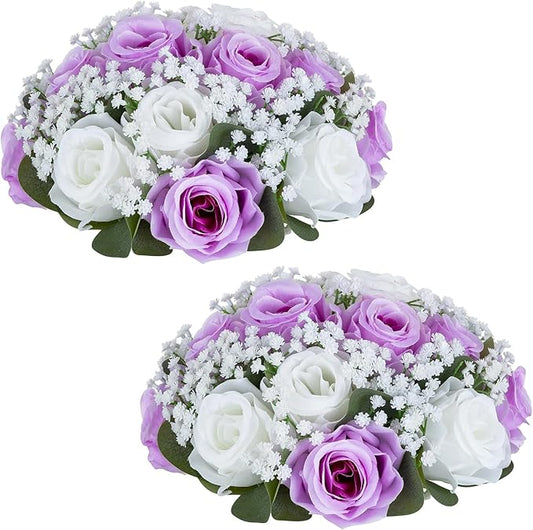 NUPTIO Babys Breath Artificial Flowers: 2 Pcs 8.6 inch Diameter Lilac Fake Rose Ball Arrangement Bouquet Centerpiece for Wedding Tables Event Party Decor