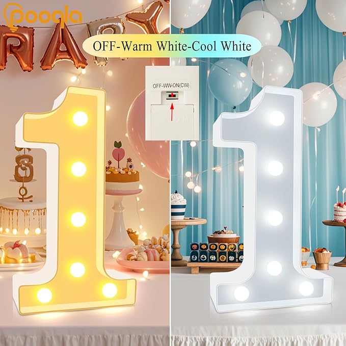 Pooqla LED Light Up Numbers, Warm White and Cool White Decorative Lighted Marquee Numbers, Light Up Numbers for Boys Girls Party, Wedding, Bar, Night Light, Room Decor, Birthday Decoration, Number 6