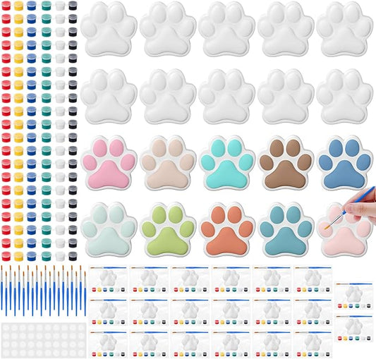 Simgoing 20 Set Paw Print Ceramics Painting Kit DIY Ceramic to Paint Your Own Dog Cat Paw Print Figurines Paintable Plaster Arts and Craft for Adults Birthday Party Favors