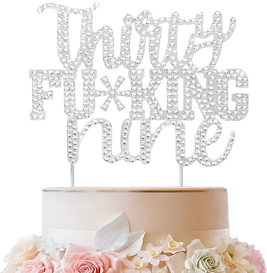 LINGTEER Happy 39th Birthday Funny Silver Rhinestone Cake Topper - Cheers to 39 Years Old,Happy 39th Birthday Cake Centerpieces Topper Decorations Gift Sign.