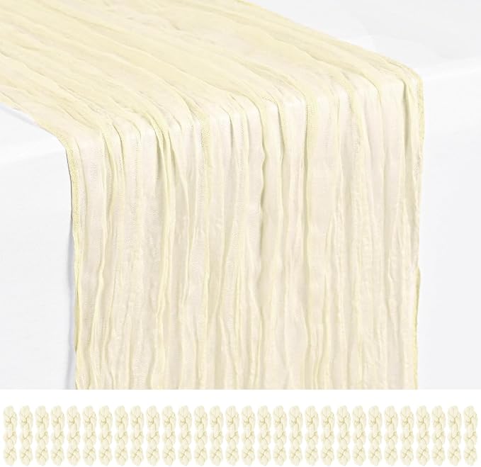30 Pack Beige Cheesecloth Table Runner 17 x 108 inch Boho Gauze Table Runner Rustic Sheer Cheese Cloth Table Decorations for Wedding Party Baby Bridal Shower Birthday Holiday Home