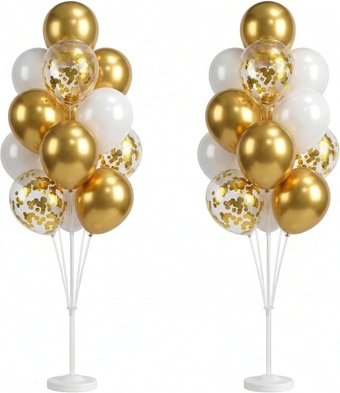 Balloon Column Kit Floor-Set of 2 with Gold Balloons-5FT Balloon Tower Stand Sticks with Water Base&Pole,Balloon Pillar Decoration for Anniversary Birthday Party,Baby Shower,Wedding,Bachelorette Party