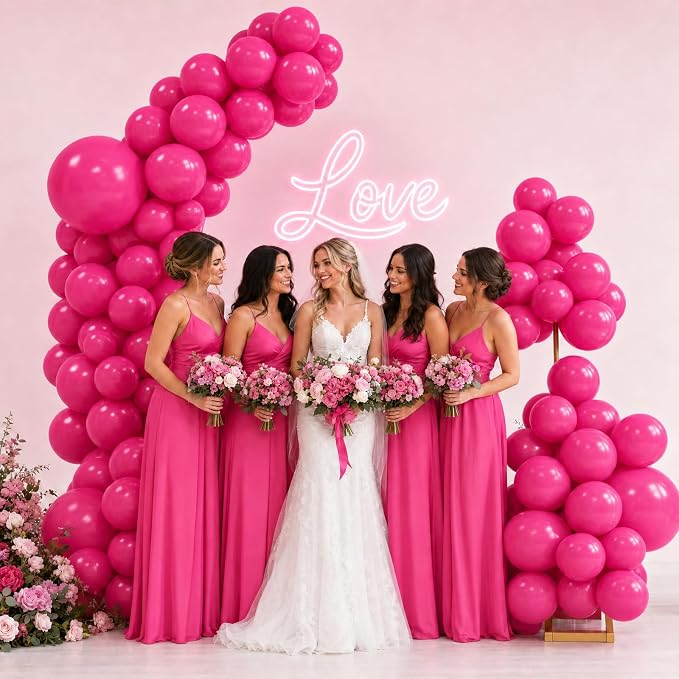 Balloon Arch Stand Kit Set with 145PCS Different Sizes Pink Balloons – Metal Wedding Backdrop Frame with 8 Water Bags, Gold Semi-Open Arch for Birthday, Baby Shower, Bridal Shower Decorations.