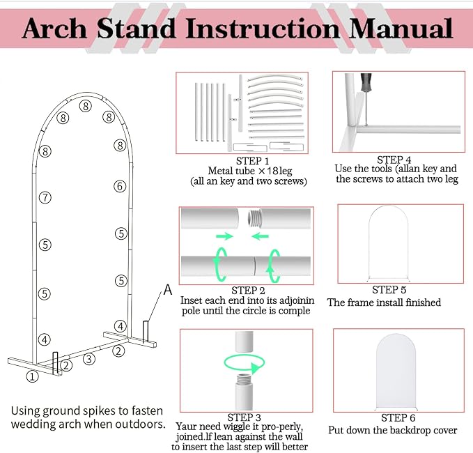 Arch Backdrop Stand with Spandex Arch Cover, 7.3 FT Wedding Balloon Arched Backdrop Stand Square Arch Frame for Birthday Party Bridal Baby Shower Background Ceremony Decoration