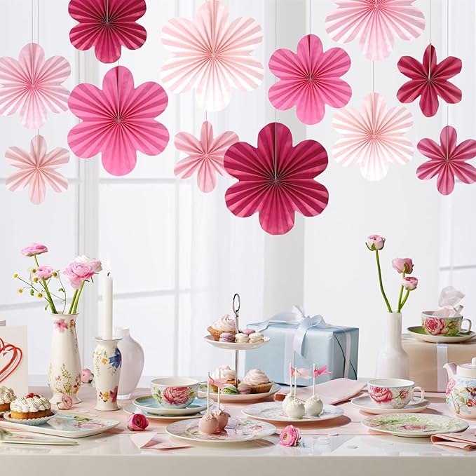 BestoFun 12 PCS Paper Flowers Fans Hot Pink Party Decorations Paper Flowers Decorations for Wall Girl Groovy Birthday Baby Shower Wedding Bachelorette Room Hanging Décor
