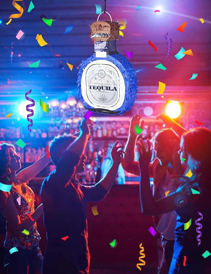 Adult Tequila Piñata with Blindfold, Confetti, and Wood Stick, Funny Piñata for Adults,21st, Mexican Theme Party Decorations(16 x 12 x 3.5 Inches)