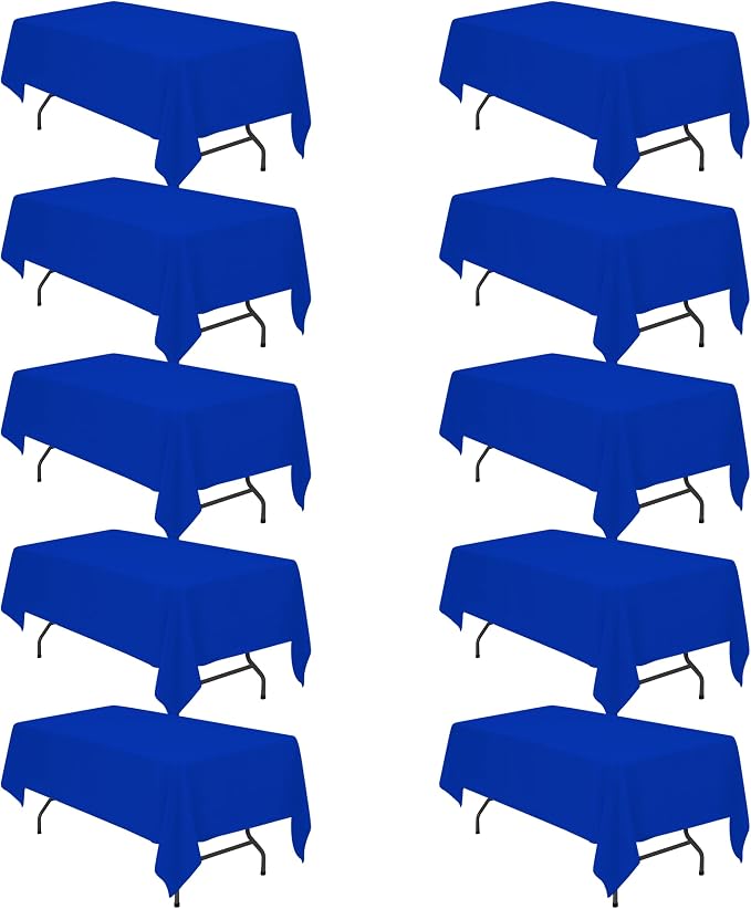 BRILLMAX 10 Pack Royal Blue Tablecloths 60 x 102 Inch for 6ft Rectangle Tables - 150 GSM Polyester Fabric, 15" Standard Drop, Water, Stain & Wrinkle Resistant Cloth Cover for Wedding Dining Buffet
