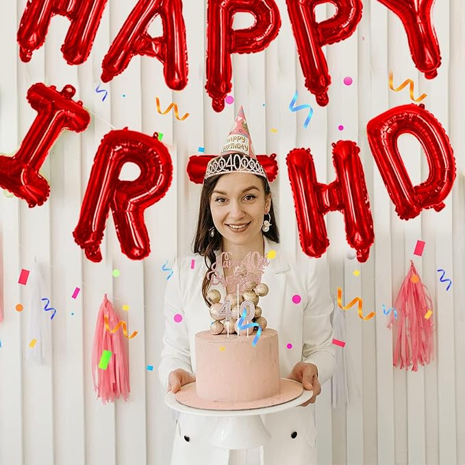 76pcs Happy Birthday Balloon Banner, Red Balloons Letters, Personalized 16" Mylar Foil Birthday Decorations includes 2 Sets A- Z, 1 set Number 0-9 and "HAPPY BIRTHDAY" letters (with Balloon Pump)