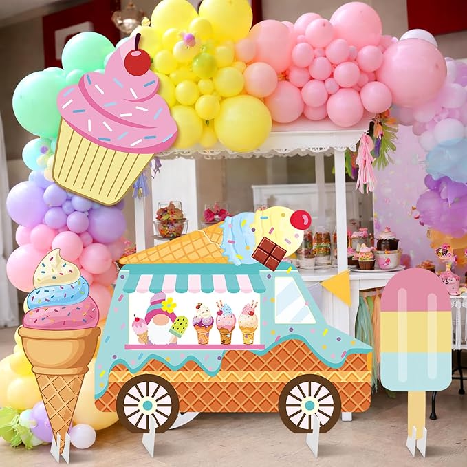 4 Pcs Large Ice Cream Bar Decoration Cardboard Cutout 26.62 Inch Ice Cream Birthday Decoration Summer Sweet Shop Signs for Baby Shower Party Booth Props Cupcake Icepop Yard Signs Backdrops