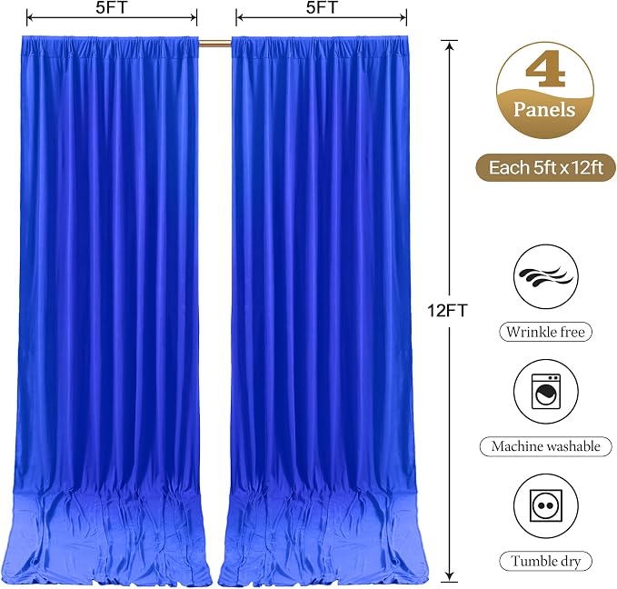 20ftx12ft Wrinkle Free Royal Blue Backdrop Curtain, 4 Panels 12FT Long Wedding Photo Backdrop Drapes, Silky Polyester Back Drop Cloth for Birthday Photography Background Party Backdrop Draping