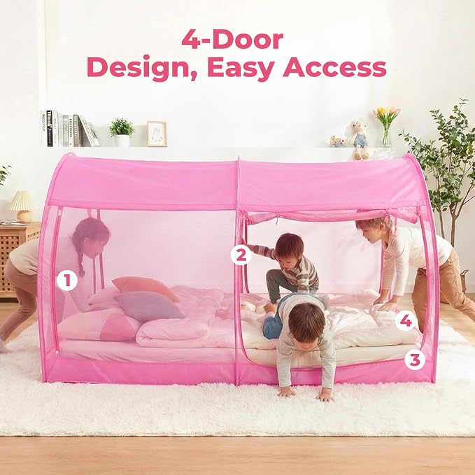 LEEDOR® Bed Tent Dream Tent Bed Canopy Shelter Cabin Sleeping Tent Indoor Pop Up Privacy Warm Breathable Mosquito Mesh Twin/Full/Queen for Kids and Adult (Mattress Not Included)