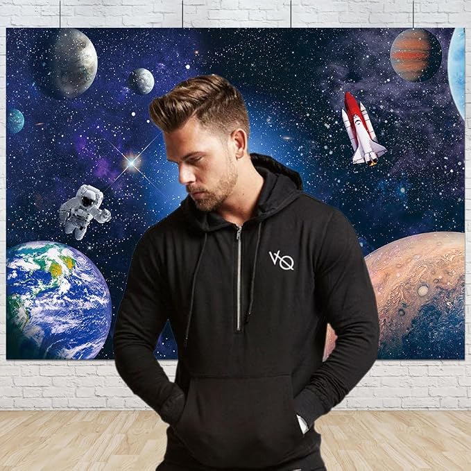 10x8FT Space Astronaut Cosmic Photo Backdrop Galaxy Stars Theme Newborn Gift Children Birthday Party Cake Table Photography Background Banner Polyester Fabric Decorations Supplies (10x8ft)