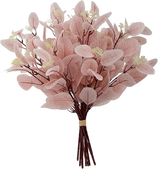 dallisten 20" Silk Artificial Eucalyptus Stems, 12 Pcs Fake Eucalyptus Stem with Leaves Berries, Greenery Plants Floral Decorations for Wedding Party Home Flowers Arrangement Boho Decor (Blush)