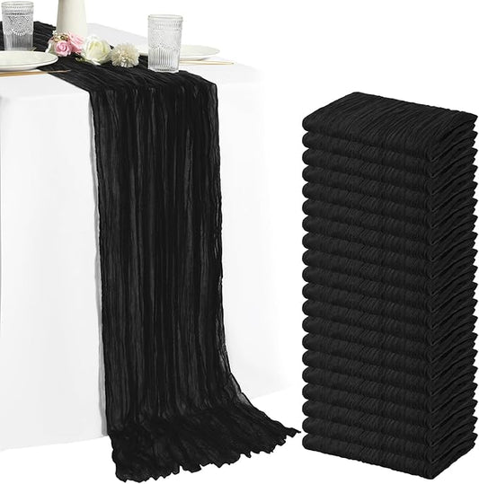 20 Pack Black Cheesecloth Table Runner 20 x 120 inch Boho Gauze Cheese Cloth Table Runner Vintage Rustic Romantic Sheer Runners for Wedding Bridal Shower Birthday Party Cake Table Decorations