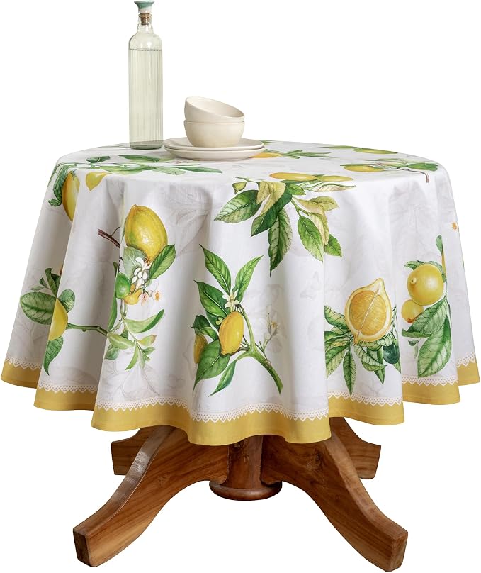 Maison d' Hermine Table Cloth Round Table 100% Cotton 69 Round Inches Tablecloth Reusable Decorative for Dining Kitchen Room Farmhouse Party Home Hotel Restaurant Spring Summer - Limoncello