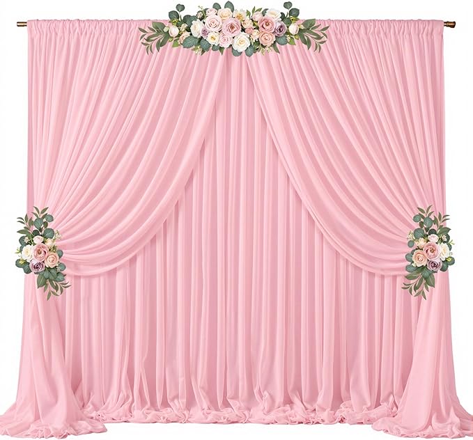 20ft x 10ft Peach Pink Backdrop Curtains, Wrinkle-Free Sheer Chiffon Fabric Photo Backdrop Drapes for Wedding Arch Party Ceremony Stage Photography Decorations