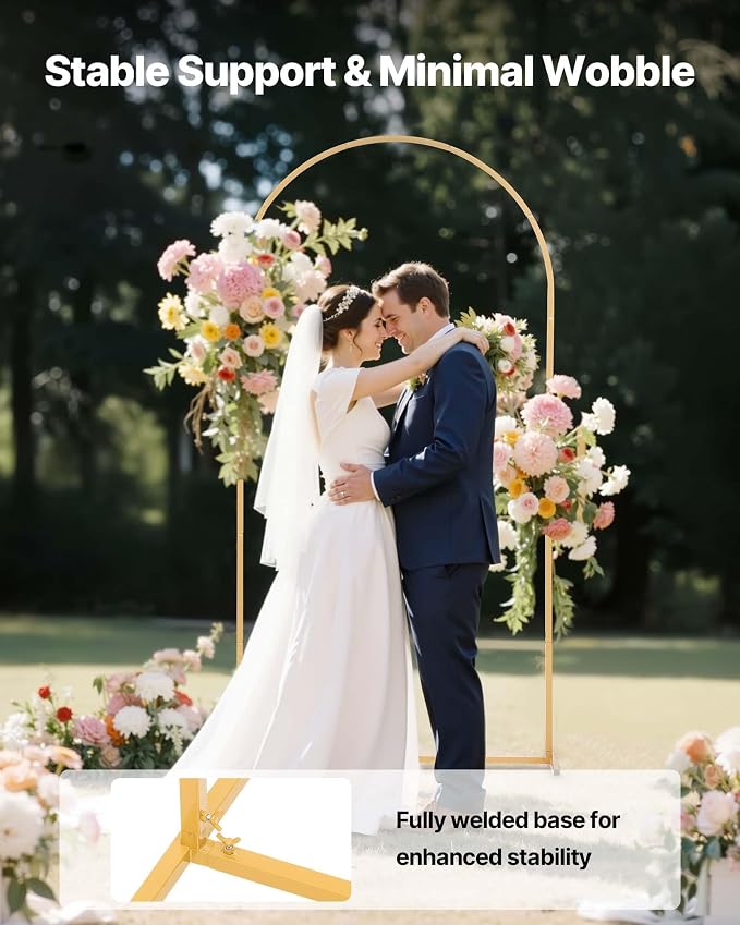 VEVOR Arch Backdrop Stand, 6.6 x 3.3 ft, Stable Structure, Easy Assembly, 1 Set Gold Metal Arch Backdrop Stand for Wedding, Birthday Party, Graduation, Holiday Celebration, and Ceremony Decoration