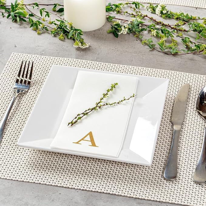 Luxenap 15.8 X 7.9 Inch Linen-Feel Guest Towels, 2000 Lettered Hand Towels - Gold Letter 'A', Sans Serif Font, White Paper Dinner Napkins, airlaid, For Restrooms And Tables - Restaurantware