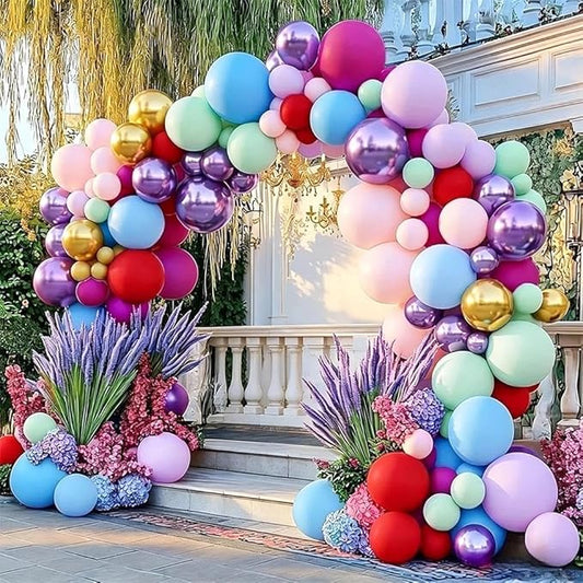 Pink Blue Purple Balloon Arch Double Stuffed Baby Blue Purple Red Balloons Pastel Purple Pink Gold Latex Balloon Garland kit for Baby Shower Birthday Princess Hawaii Party Decorations