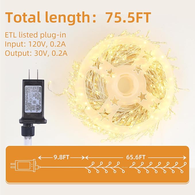 Dailyart Fairy Lights Plug in, 1000 Led Small Warm Wreath Lights with Remote 75Ft Long Waterproof Twinkle String Lights with Timer for Bedroom Outdoor Indoor Wedding Garland Decorative Silver Wire