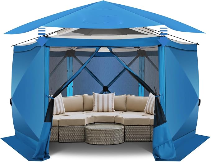 COBIZI 12x12 FT Pop Up Canopy Extendable Tent, Gazebos On Clearance with Removable Roof, Screened in Gazebo with sidewalls, Screen Tents Portable carpas para Patio for Outdoor Camping,Backyard,Blue