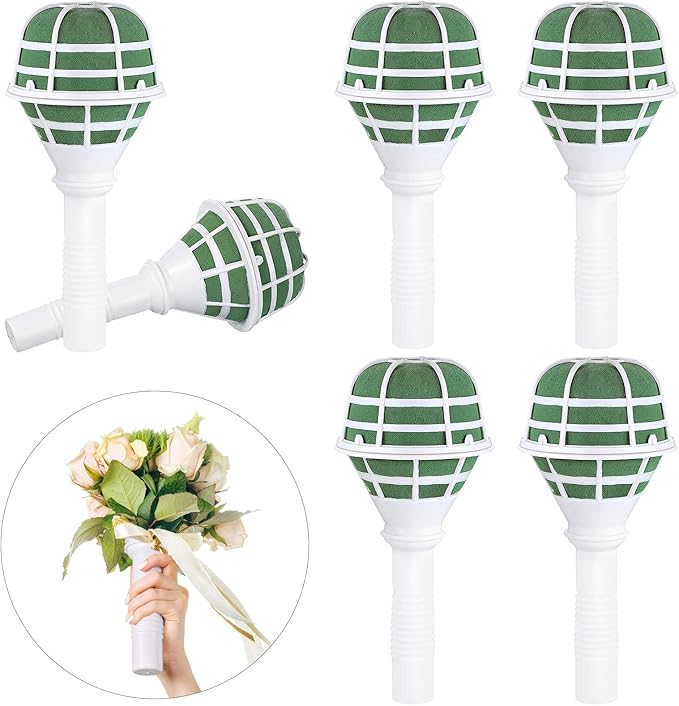 Geiserailie Wedding Bouquet Holder Bridal Bouquet Holders for Artificial Flowers Foam Bouquet Holder Handle for Weddings Flower Arrangement Gardening Supplies (6 Pieces)