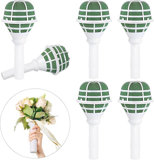 Geiserailie Wedding Bouquet Holder Bridal Bouquet Holders for Artificial Flowers Foam Bouquet Holder Handle for Weddings Flower Arrangement Gardening Supplies (6 Pieces)