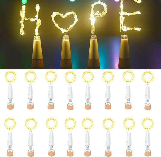 USB Bottle Lights Rechargeable Wine Bottle Fairy Lights Cork LED String Lights 20 LEDs Copper Wire for Table Party DIY Decor(Warm White, 16 Pack)