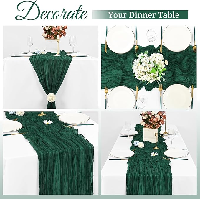 16 Pack Cheesecloth Table Runner 13Ft Boho Gauze Table Runner 35×157 Inch Rustic Romantic Long Table Runner for Wedding Party Bridal Shower Thanksgiving Christmas Decoration(Emerald Green)