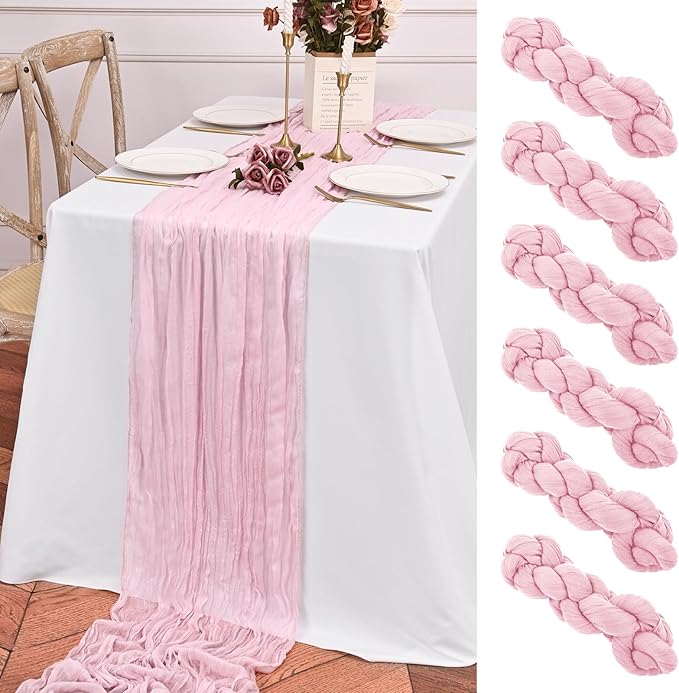 6 Pack Pink Table Runner 10FT Long Cheesecloth Table Runner Cheese Cloth Gauze for Wedding Party Birthday Decoration-Pink
